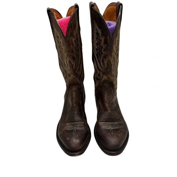 Lucchese Brown Leather Western Cowboy Boots, Sz 9D - Picture 2 of 16